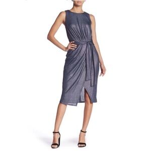 SUPERFOXX Metallic Ribbed Tie Front Blue Sparkle Dress